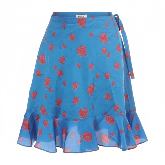 KENZO Cobalt Blue Soft Rose Print Ruffle Skirt! - Picture 3 of 7